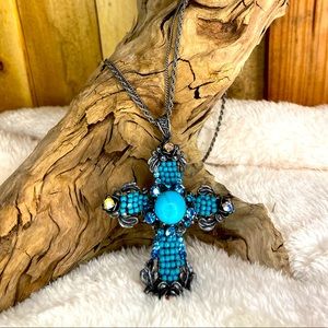 17" Double Chained Beaded Cross Pendant Necklace